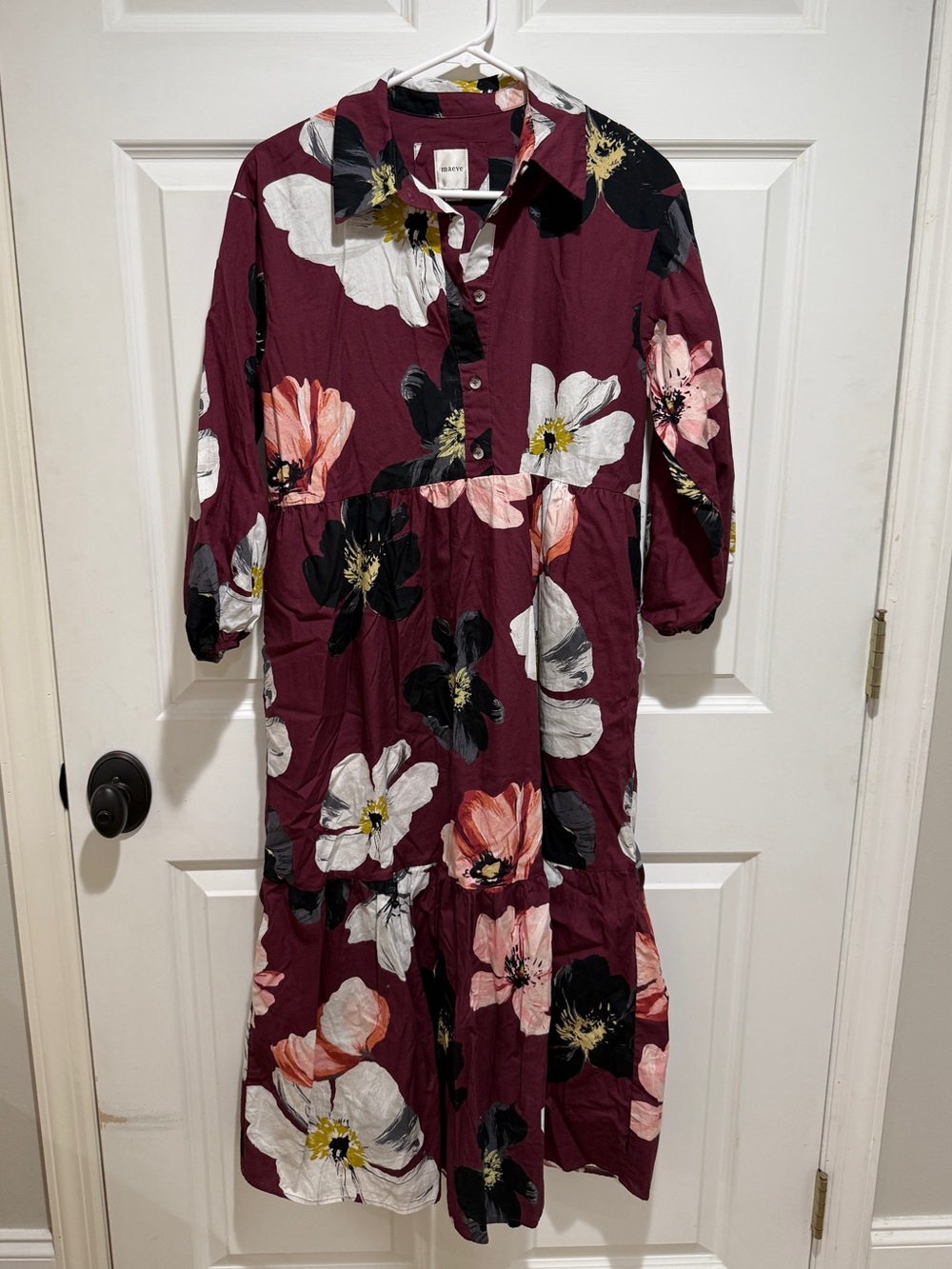 Maeve Burgundy Floral Maxi Dress with Pink and White Blooms